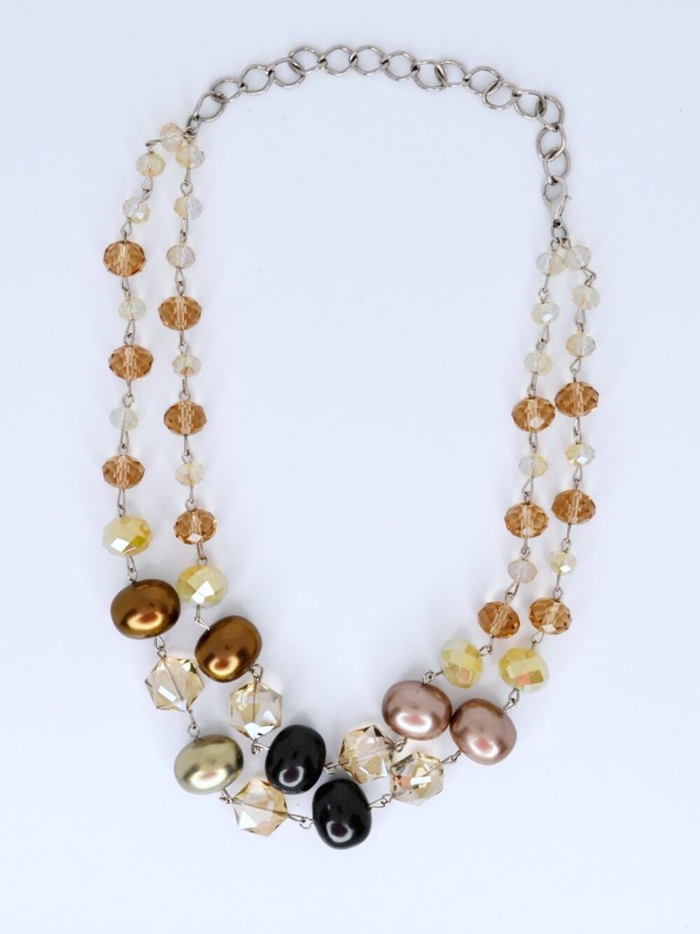 NWOT New York & Co. Chunky Layered Sparkle Necklace Beads Brown Champagne Black
